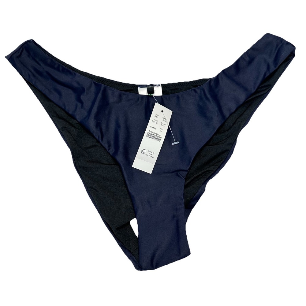 J. Crew Curved Waist Cheeky Bikini Bottom Navy Blue Sz Medium BC125 !New!